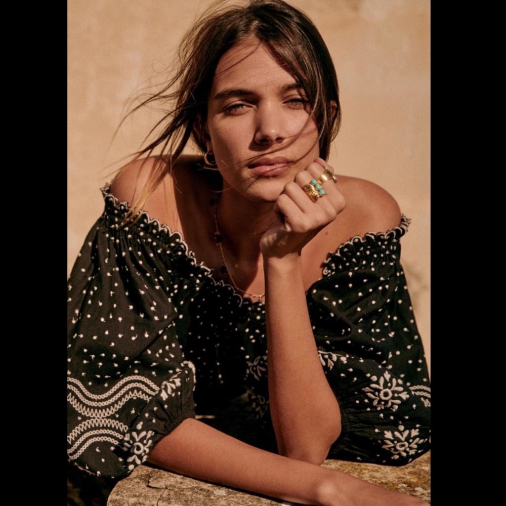 Sezane Santoni Blouse in Ecru Dots Black